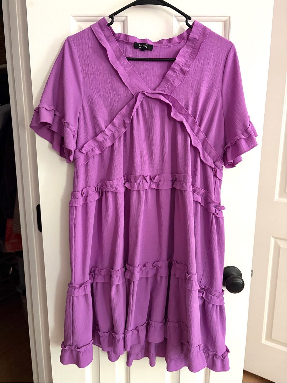 Women’s Ruffled Bright Purple Mini Dress by Oddi Size S